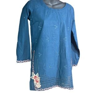 Blue Indian Bohemian Embroidered Tunic medium